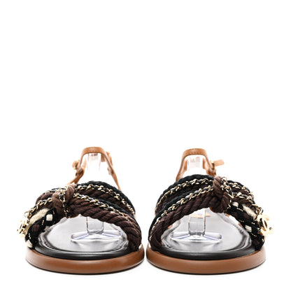 Chanel Lambskin Cord Chain CC Sandals 36.5 Brown Black Ivory 2 of 9