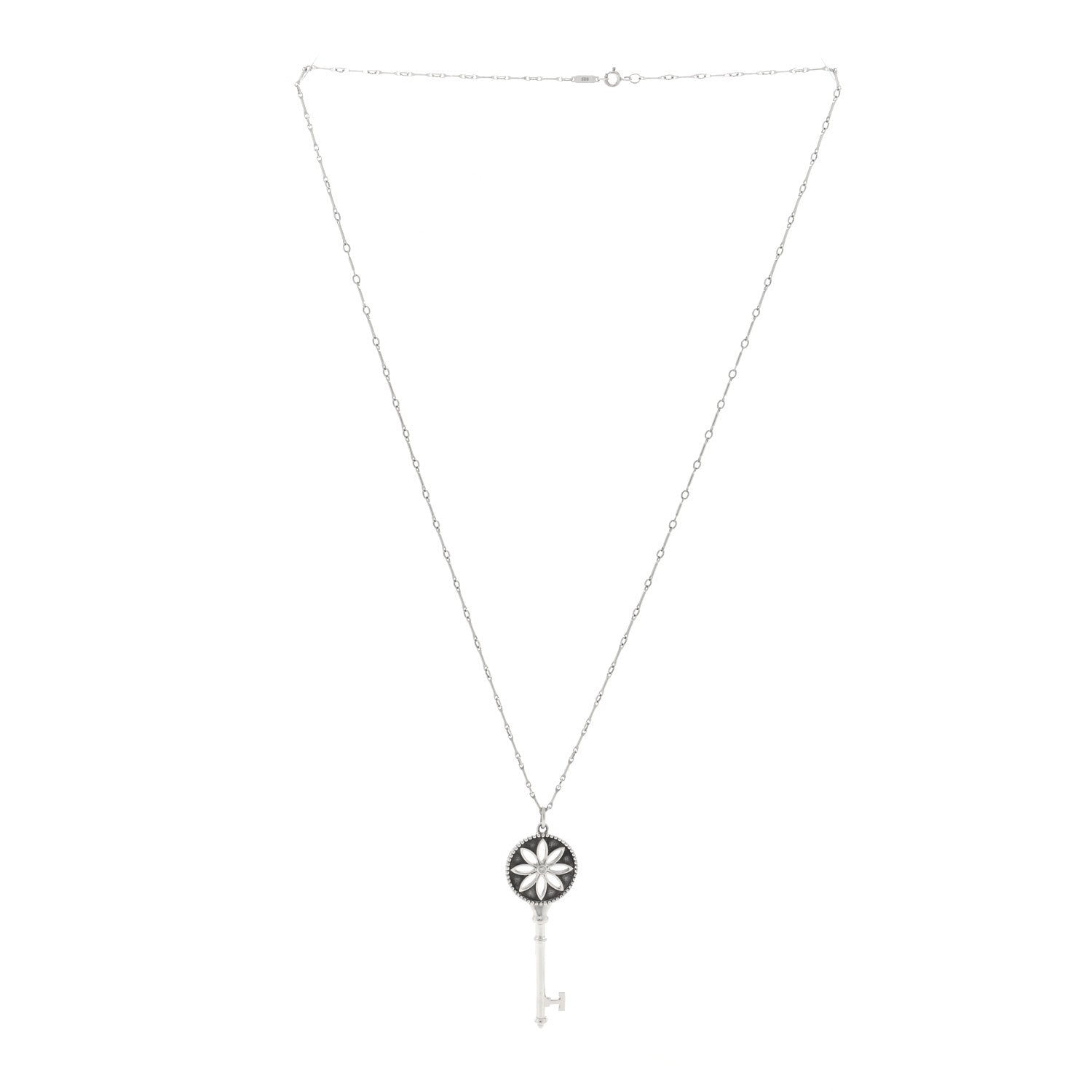 Tiffany Sterling Silver Diamond Large Daisy Key Pendant Link Necklace 2 of 4