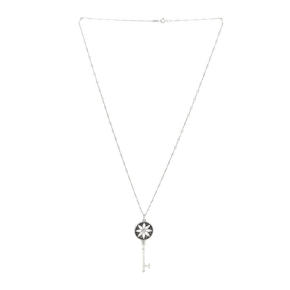 Tiffany Sterling Silver Diamond Large Daisy Key Pendant Link Necklace 2 of 4