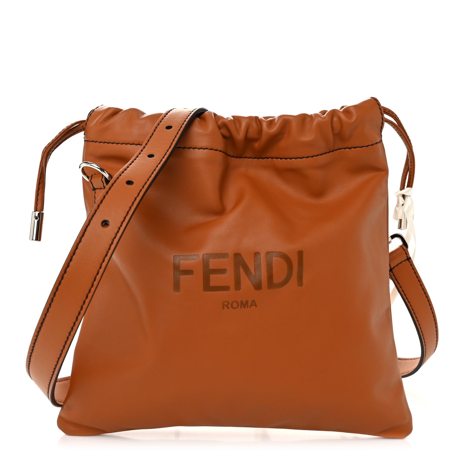 Fendi Vitello Grace Light Small Saint Fendi Roma Drawstring Pouch Brandy 1 of 10