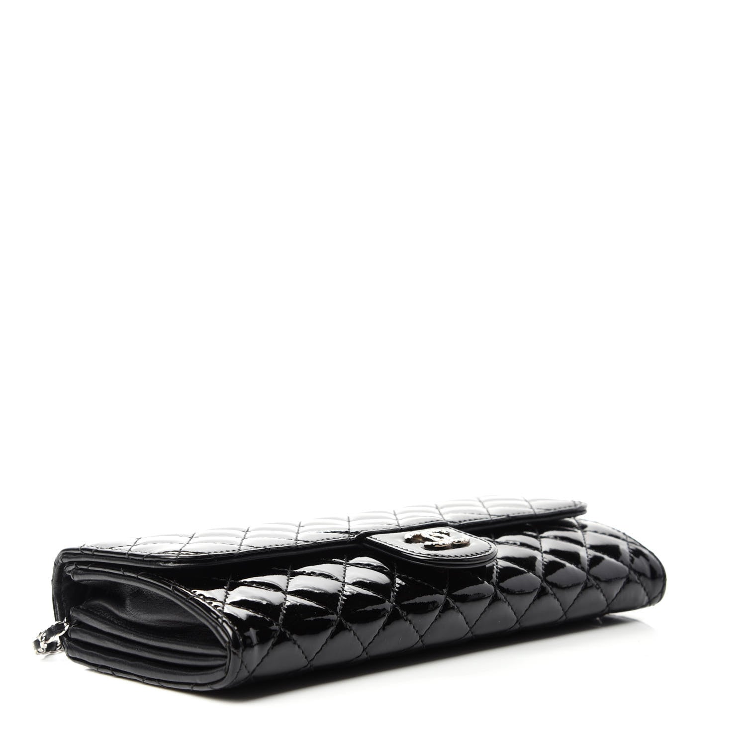 Chanel Patent Calfskin Quilted Brilliant East West Flap Clutch Black 4 of 11