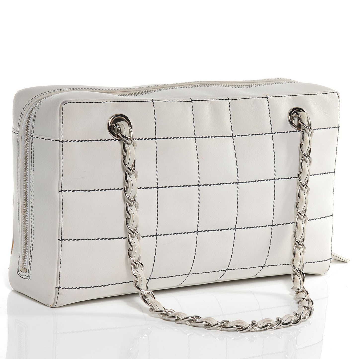Leather Contrast Square Stitch Camera Case Dark White