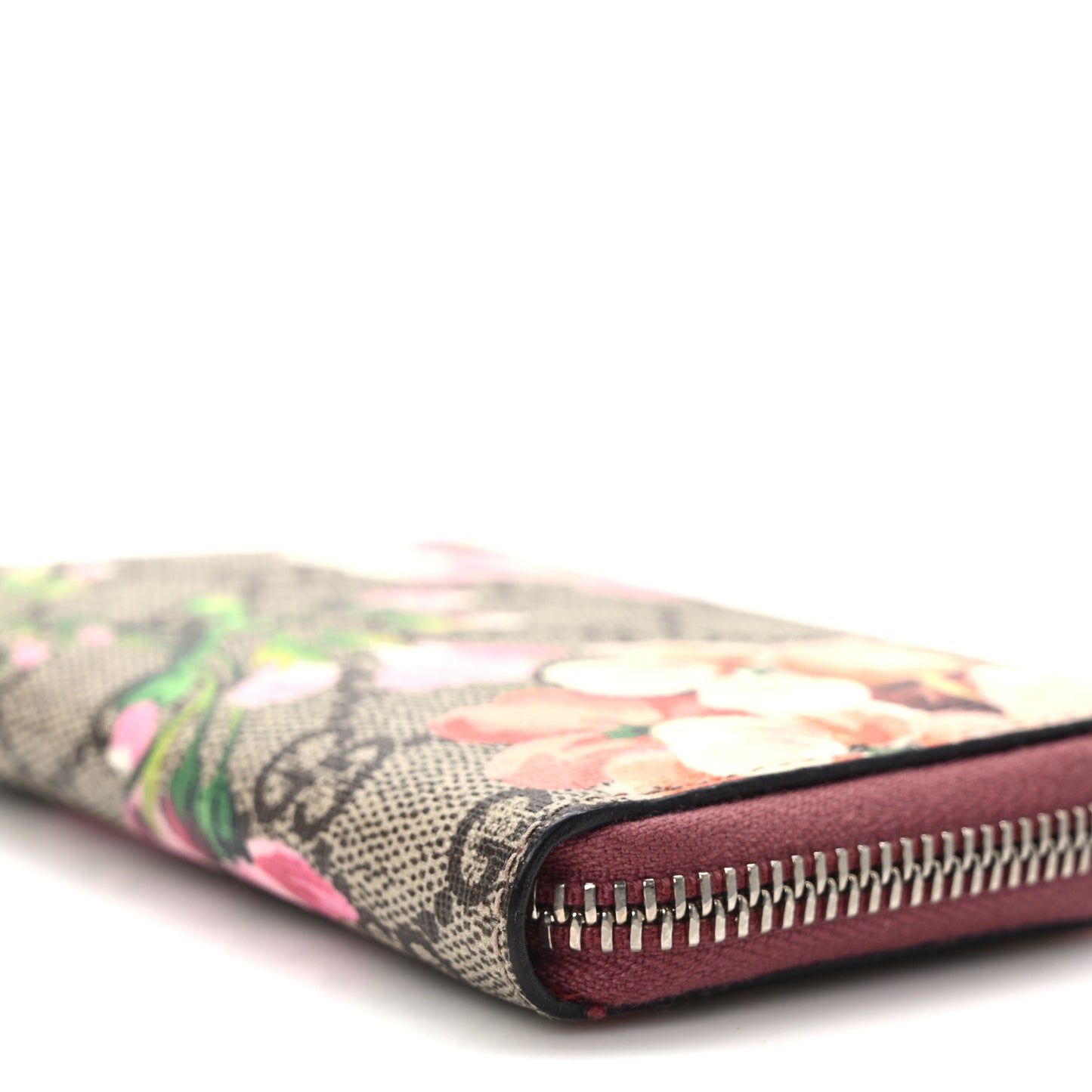 GG Supreme Monogram Blooms Zip Around Card Case Wallet Beige Multicolor Dry Rose