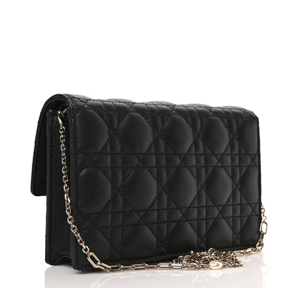 Christian Dior Lambskin Cannage Lady Dior Chain Pouch Black 3 of 8