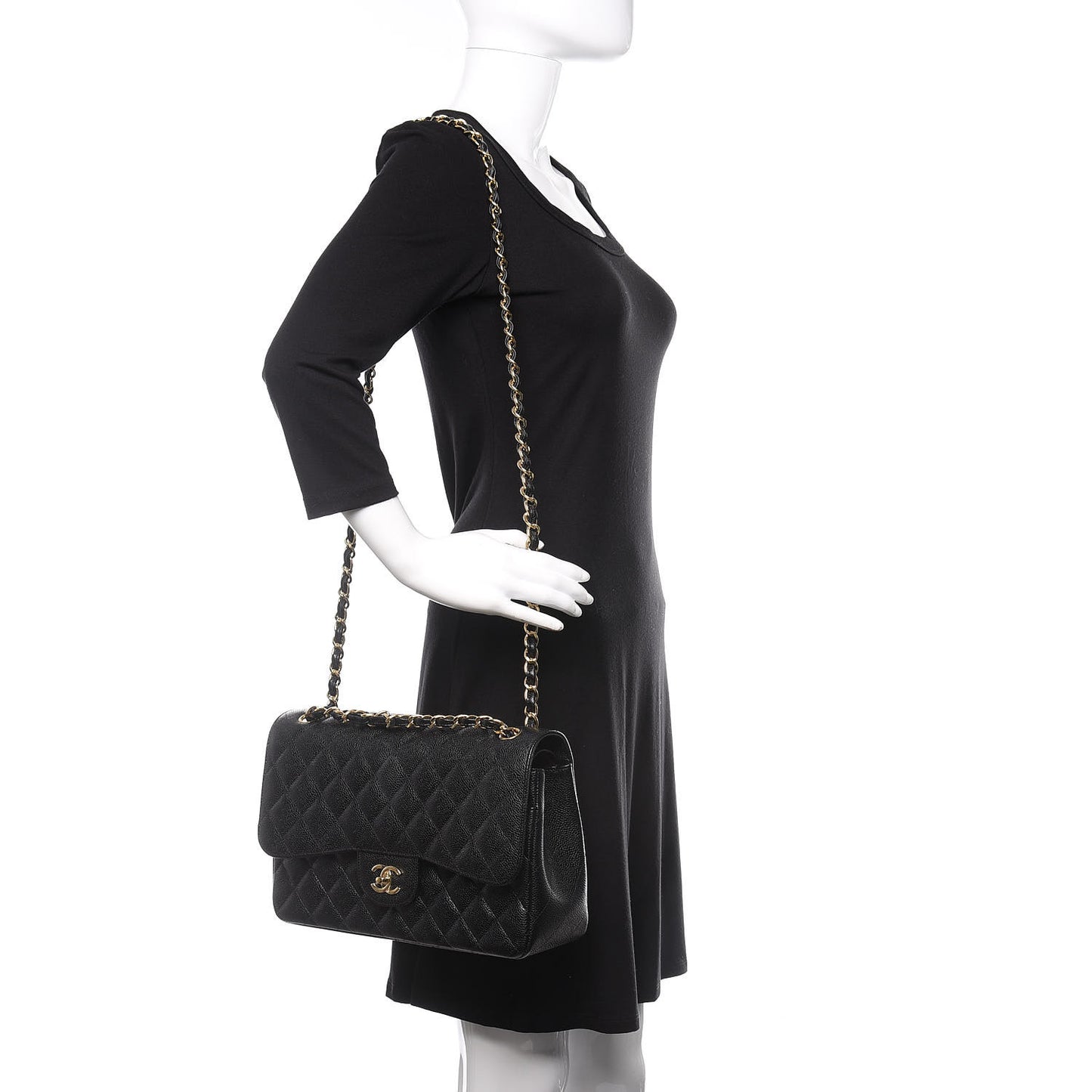 Caviar Quilted Jumbo Double Flap Black