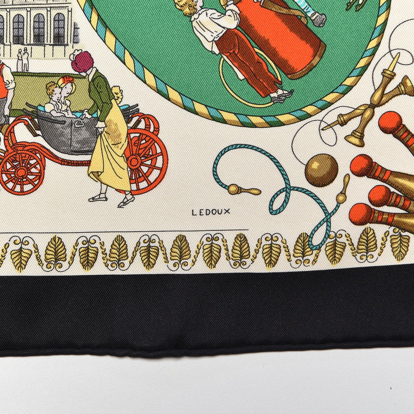 Silk Promenades de Paris Scarf 70 Black Creme Emeraude
