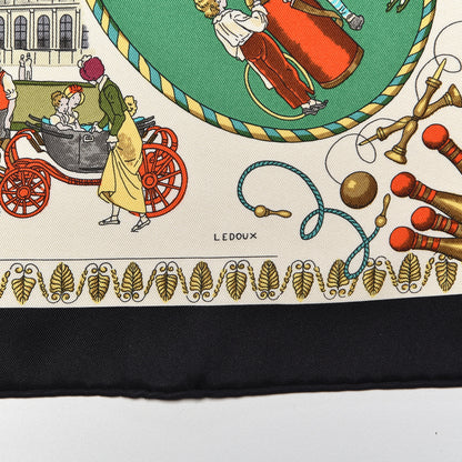 Hermes Silk Promenades de Paris Scarf 70 Black Creme Emeraude 5 of 6