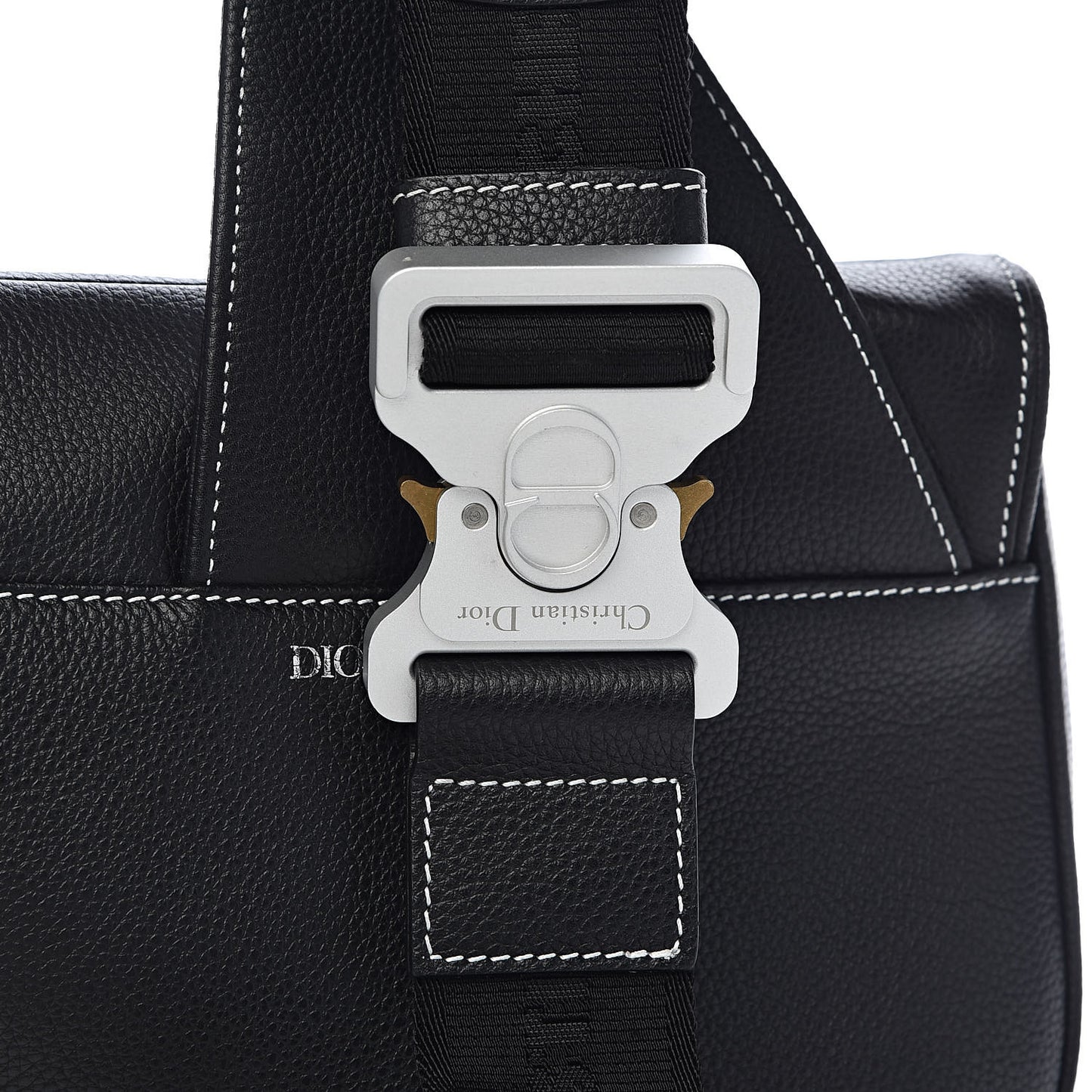 Grained Calfskin Logo Saddle Messenger Bag Black