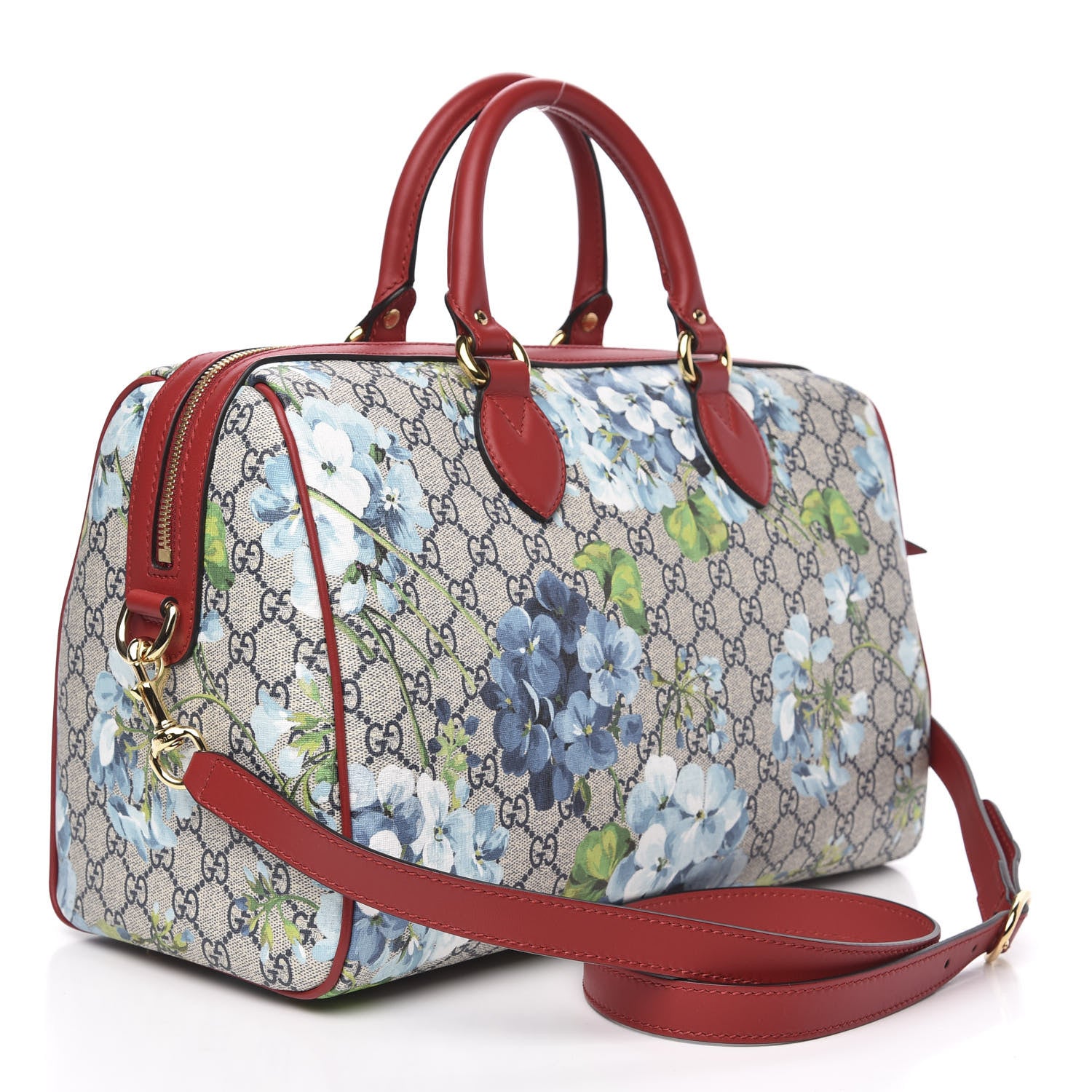 Gucci GG Supreme Monogram Blooms Medium Boston Beige Blue Navy Hibiscus Red 5 of 10