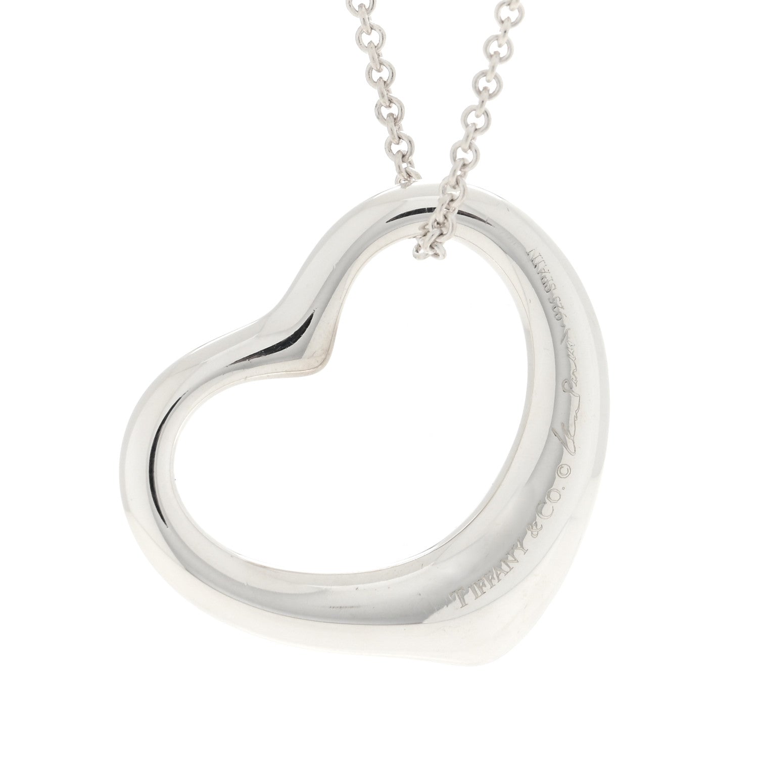 Tiffany Sterling Silver 27mm Elsa Peretti Open Heart Pendant Necklace 4 of 5