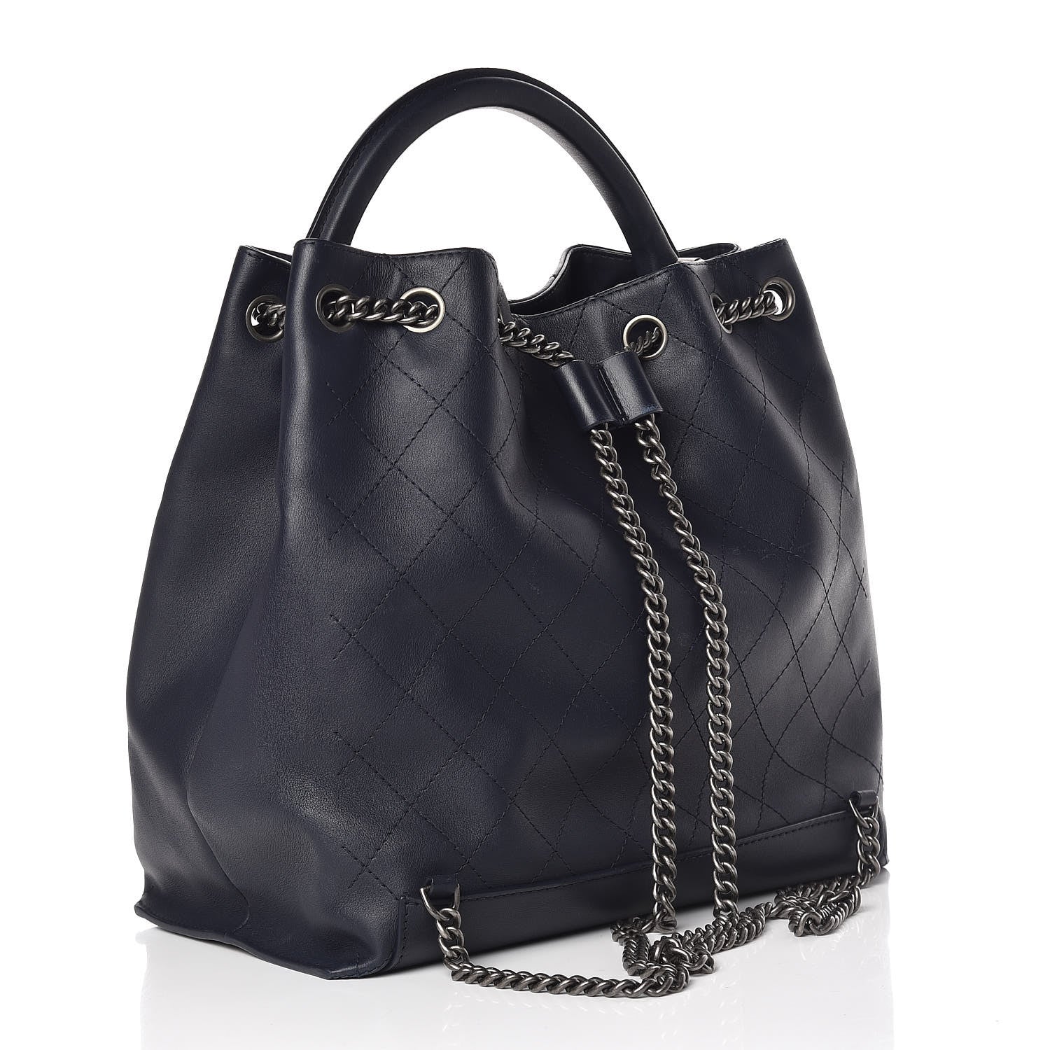 Chanel Calfskin Stitched Large Urban Luxury Drawstring Backpack Navy Blue 3 of 15