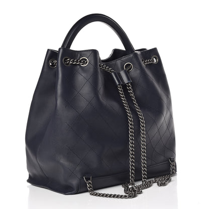 Chanel Calfskin Stitched Large Urban Luxury Drawstring Backpack Navy Blue 3 of 15