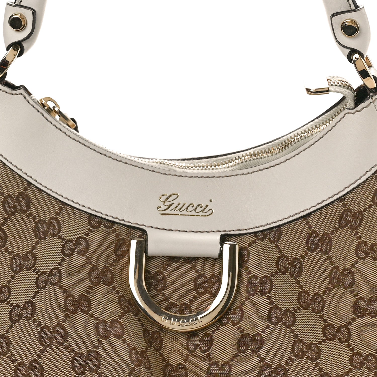 Gucci Monogram Medium D Gold Ring Hobo White 8 of 13