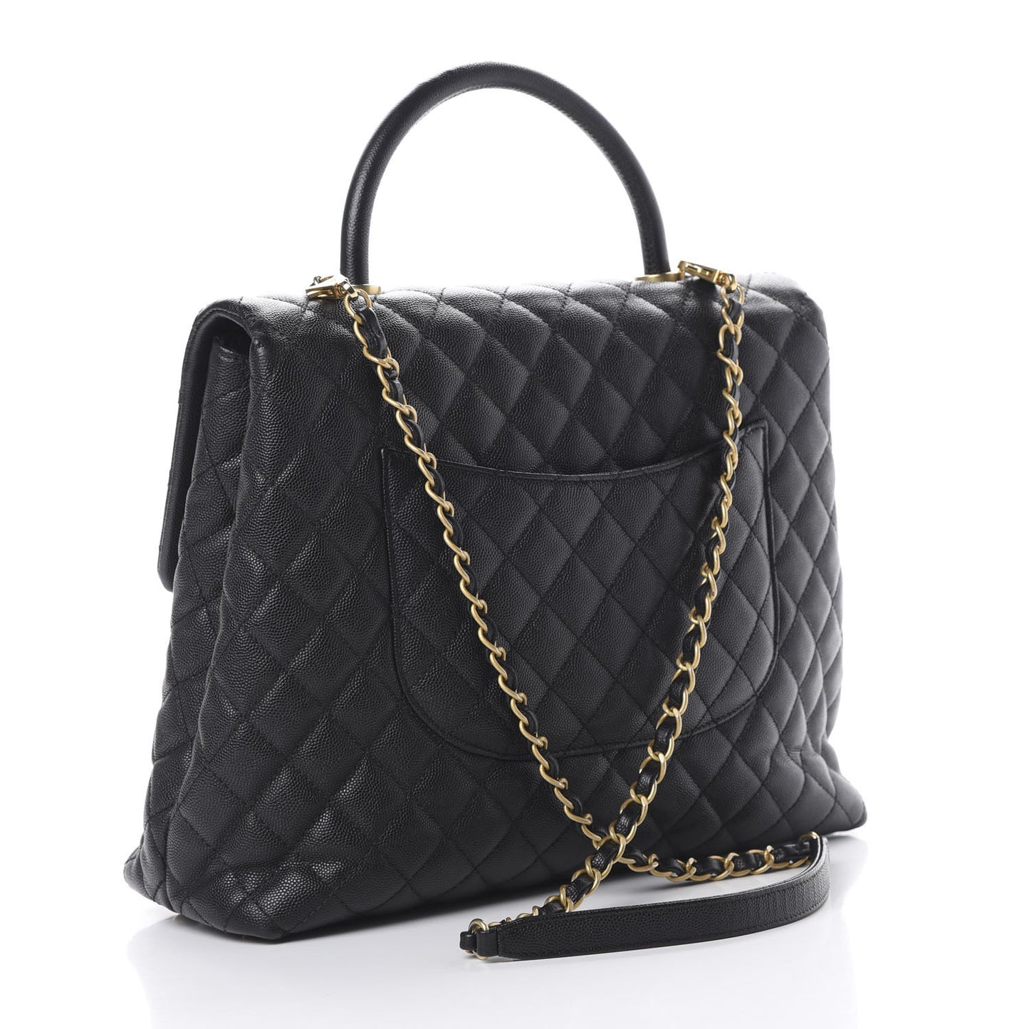Caviar Quilted Large Coco Handle Flap Black