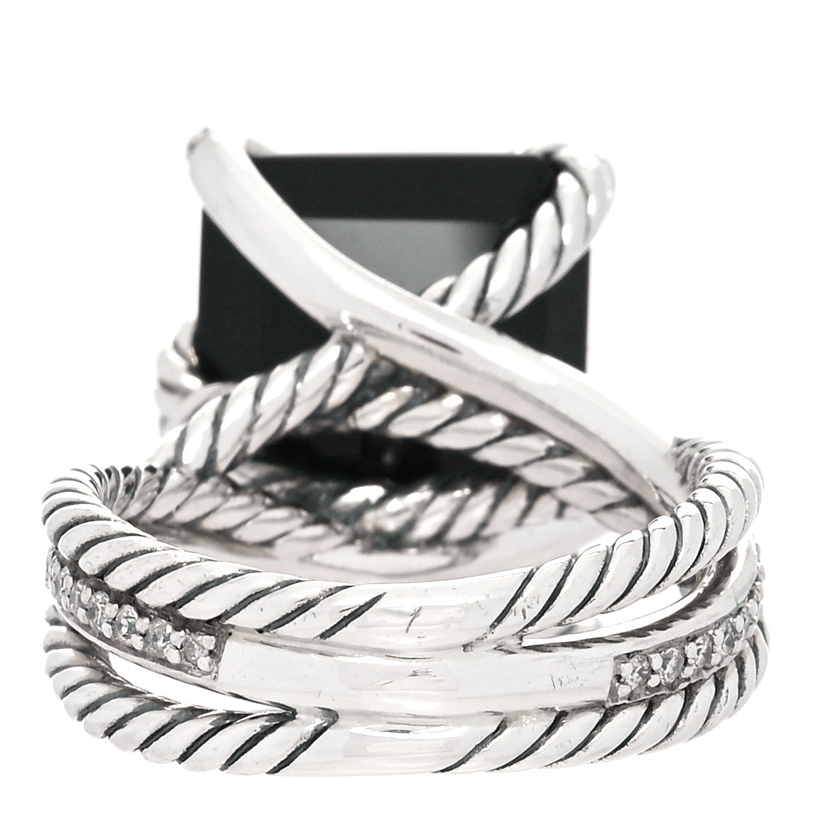David Yurman Sterling Silver Diamond Black Onyx 15mm Cable Wrap Ring 54 7 3 of 4