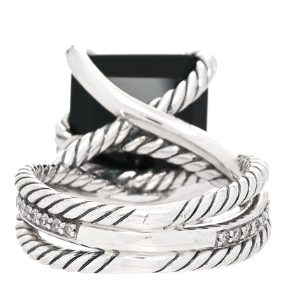 David Yurman Sterling Silver Diamond Black Onyx 15mm Cable Wrap Ring 54 7 3 of 4