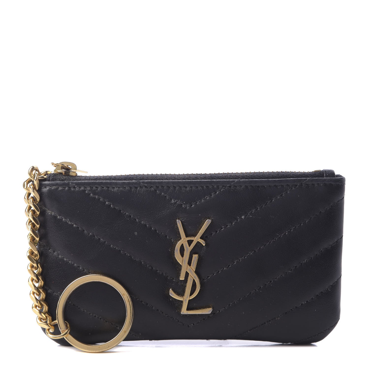 Saint Laurent Calfskin Matelasse Monogram Key Pouch Black 1 of 7