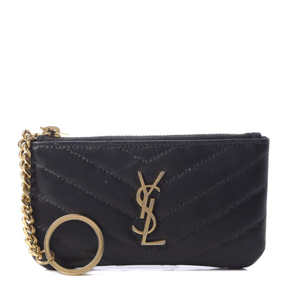 Saint Laurent Calfskin Matelasse Monogram Key Pouch Black 1 of 7
