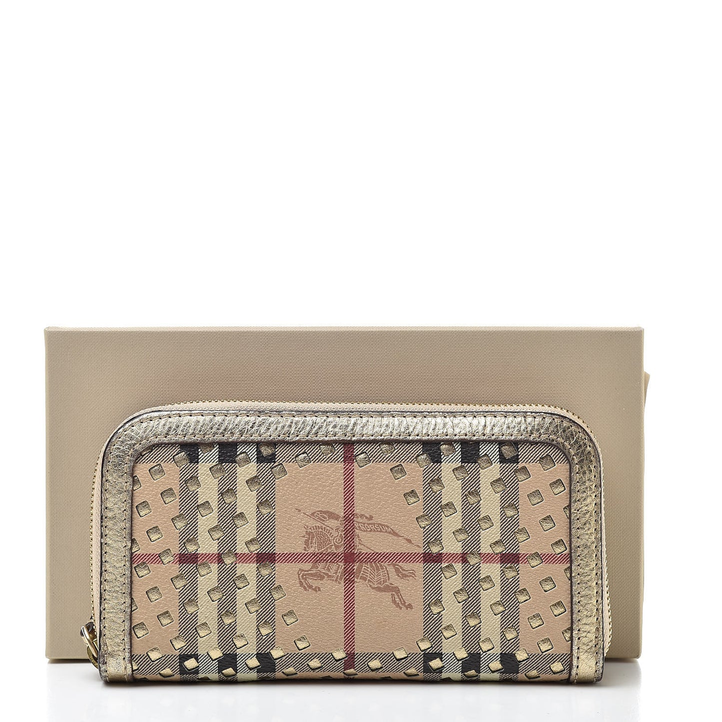 Metallic Haymarket Check Zip Wallet Gold