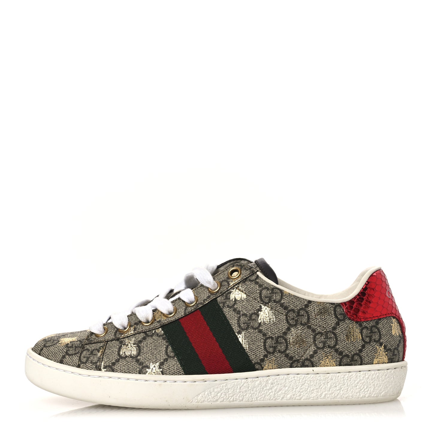 GG Supreme Monogram Bees Ayers Web Womens Ace Sneakers 36 Beige Oro Green Red