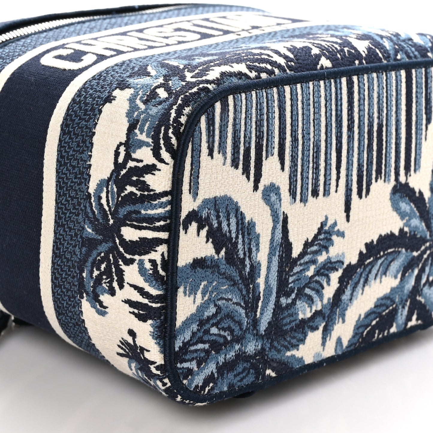 Canvas Embroidered Palm Tree Diortravel Vanity Case Blue Multicolor