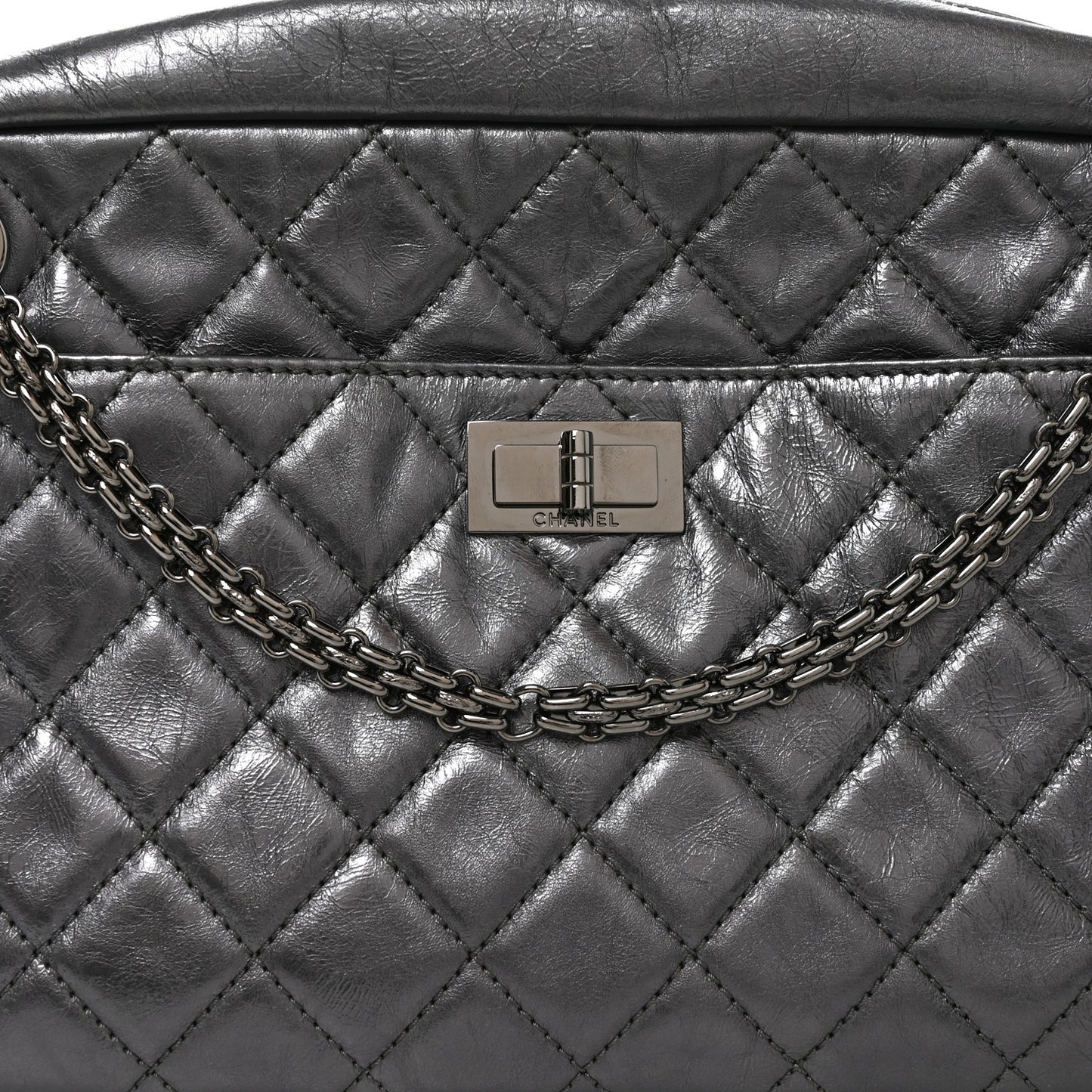 Metallic Aged Calfskin Quilted Medium Reissue Camera Case Dark Silver