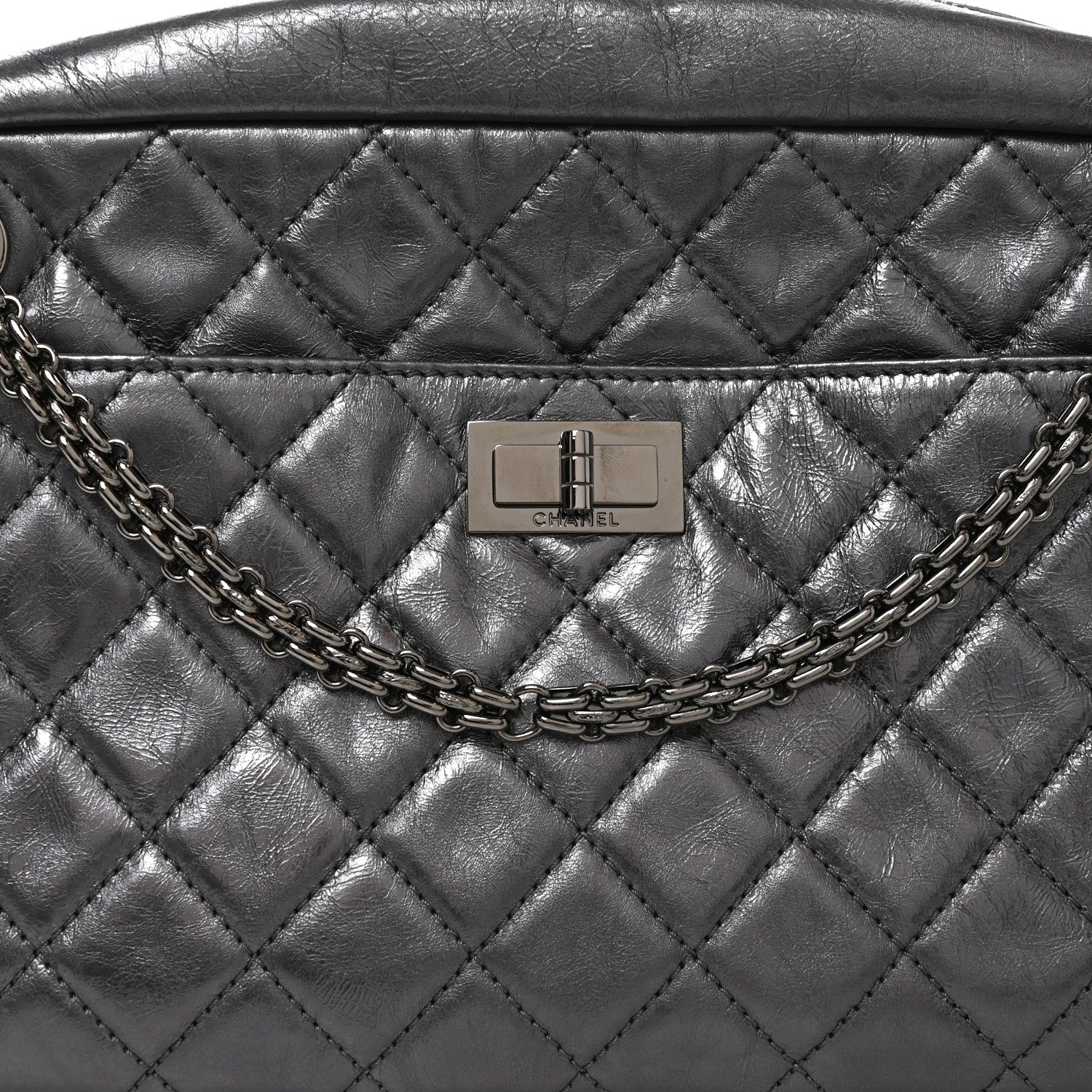 Chanel Metallic Aged Calfskin Quilted Medium Reissue Camera Case Dark Silver 8 of 10