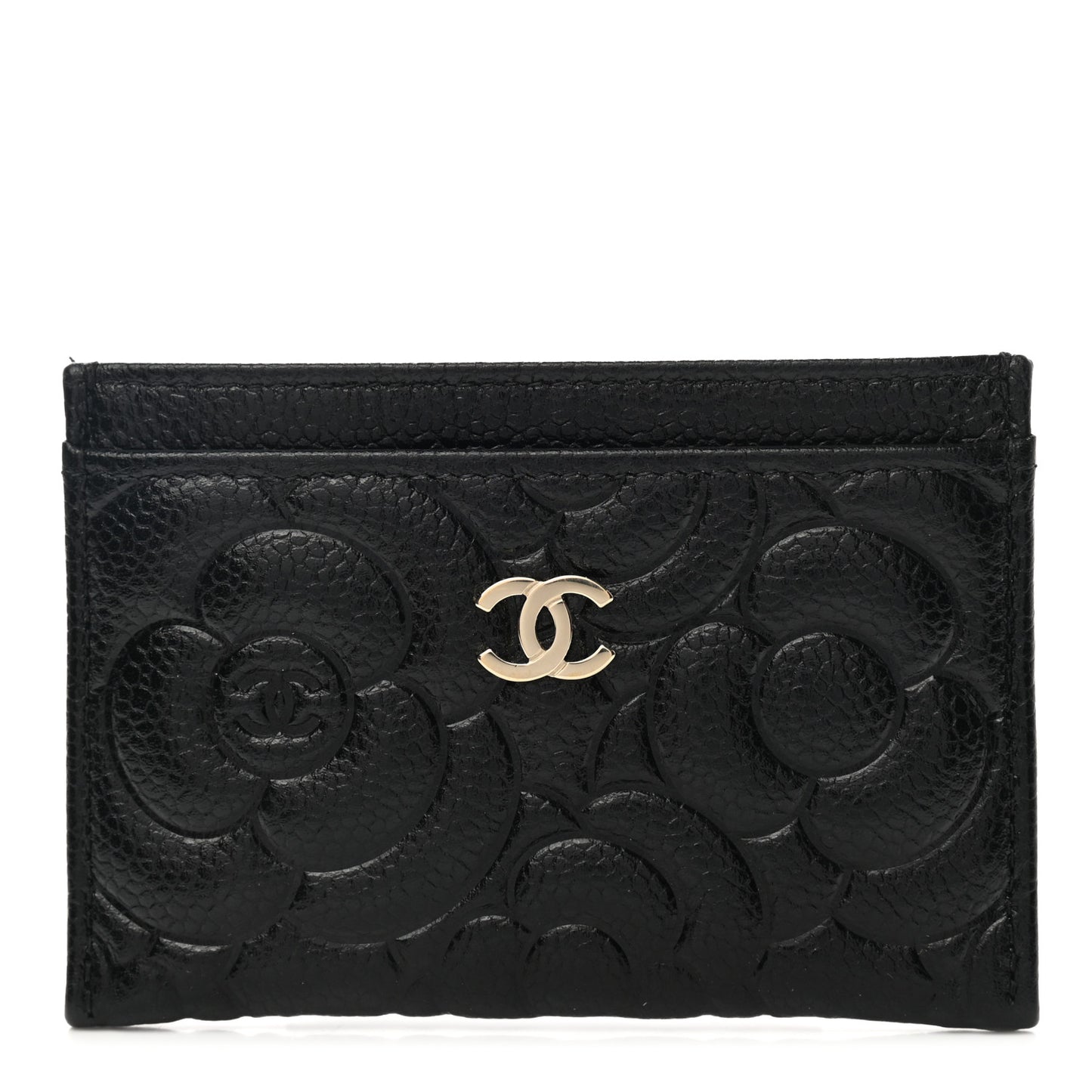 Caviar Camellia Embossed Card Holder Black