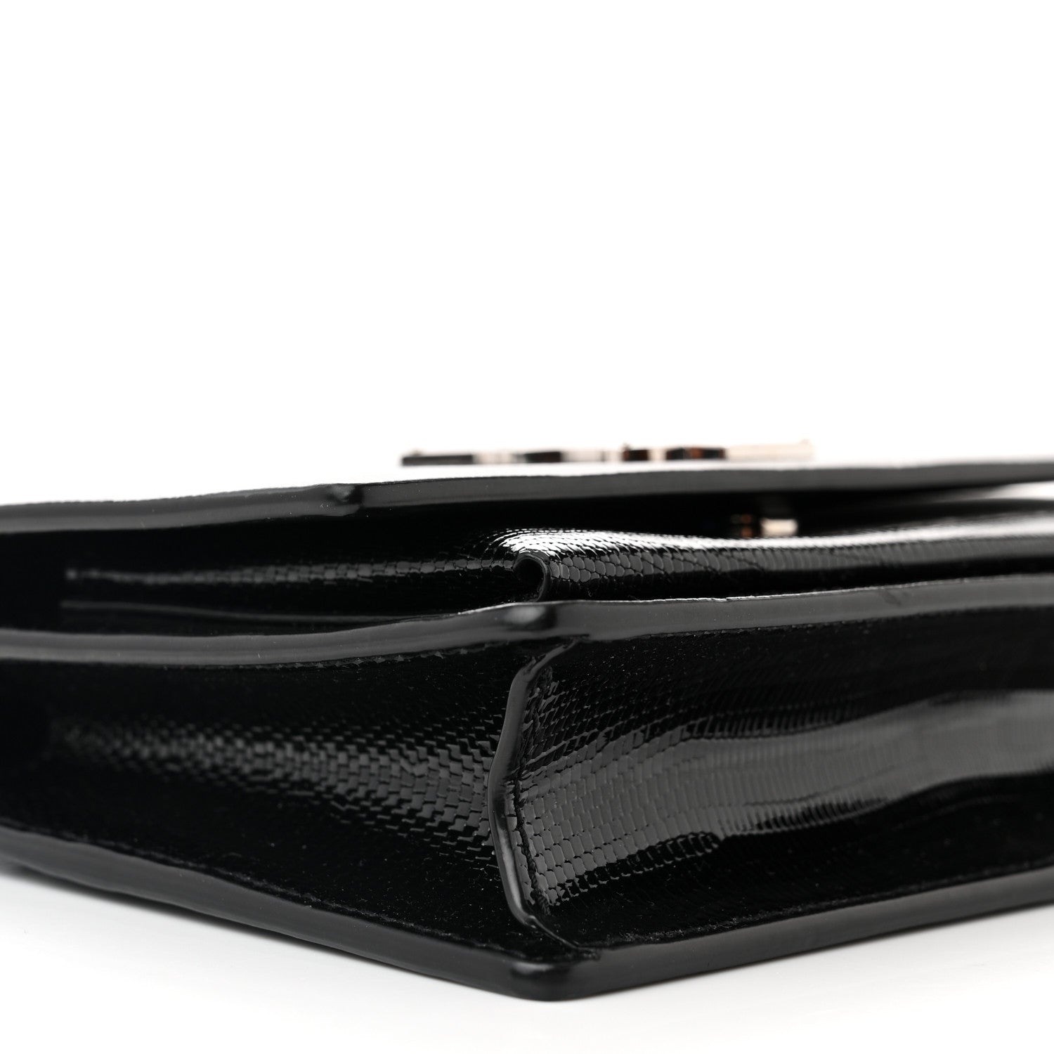 Saint Laurent Calfskin Lizard Embossed Monogram Sunset Chain Wallet Black 8 of 10