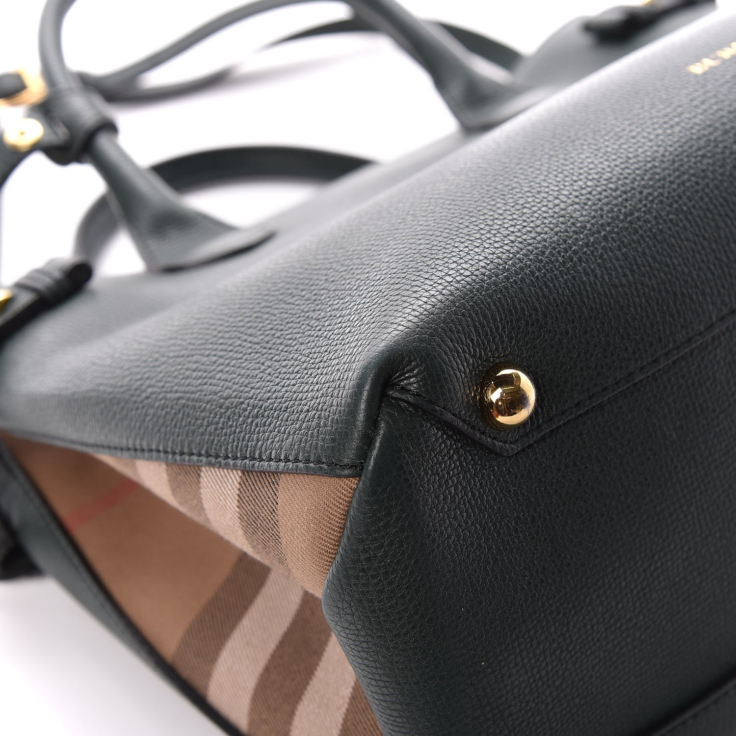 Burberry Derby Calfskin House Check Medium Banner Tote Black Dark Bottle Green 12 of 14