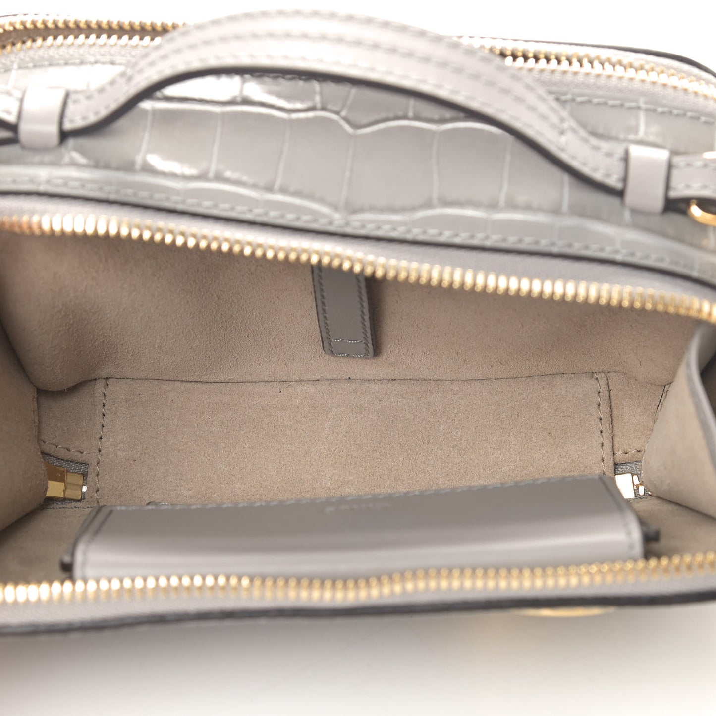 Calfskin Crocodile Embossed Mini C Vanity Bag Stormy Grey