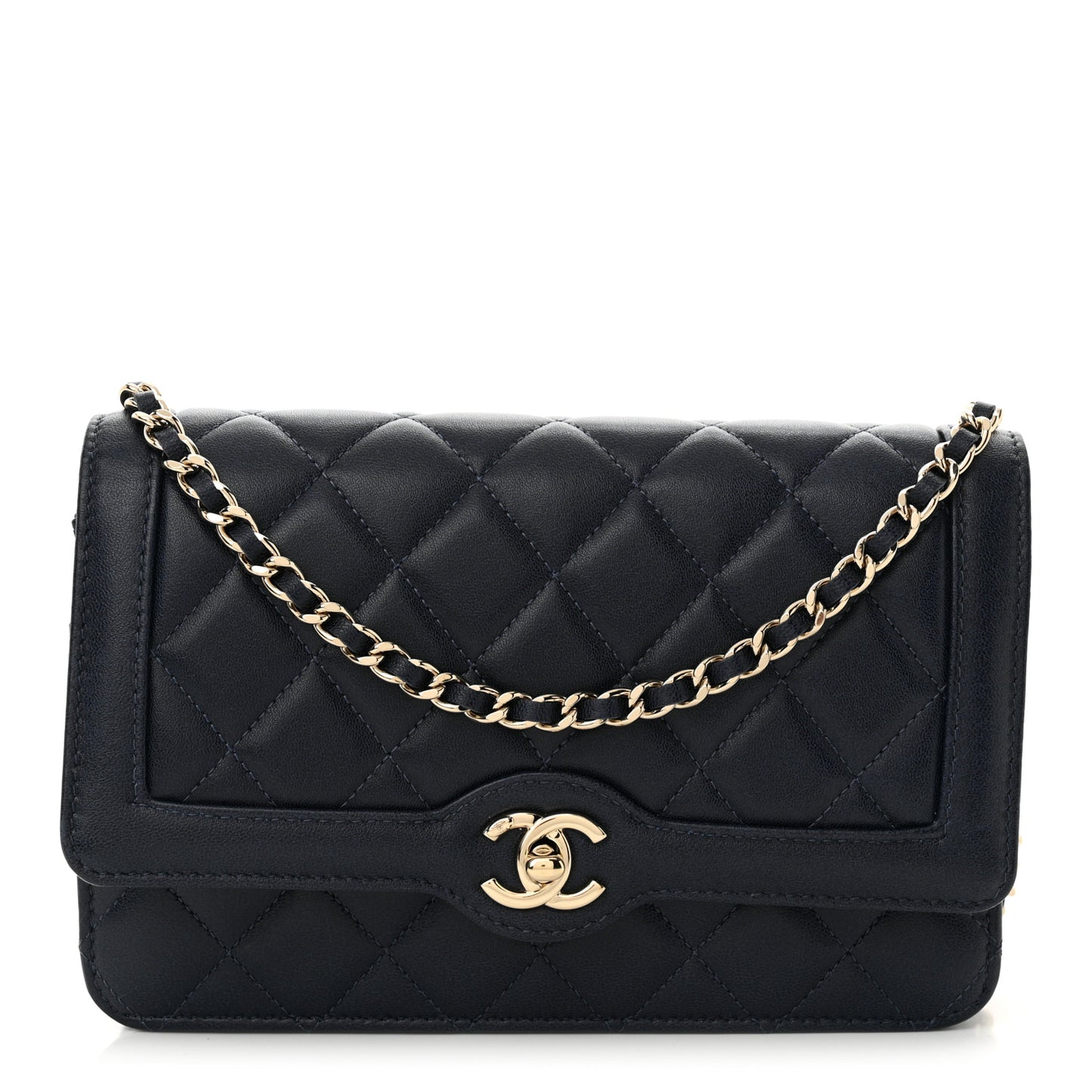 Lambskin Quilted CC Wallet On Chain WOC Dark Blue
