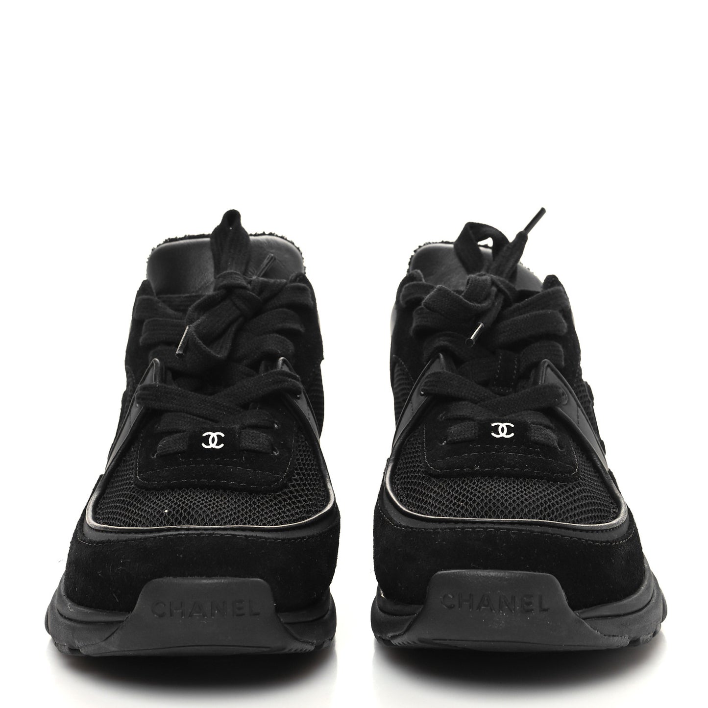 Fabric Calfskin Suede CC Sneakers 36 Black