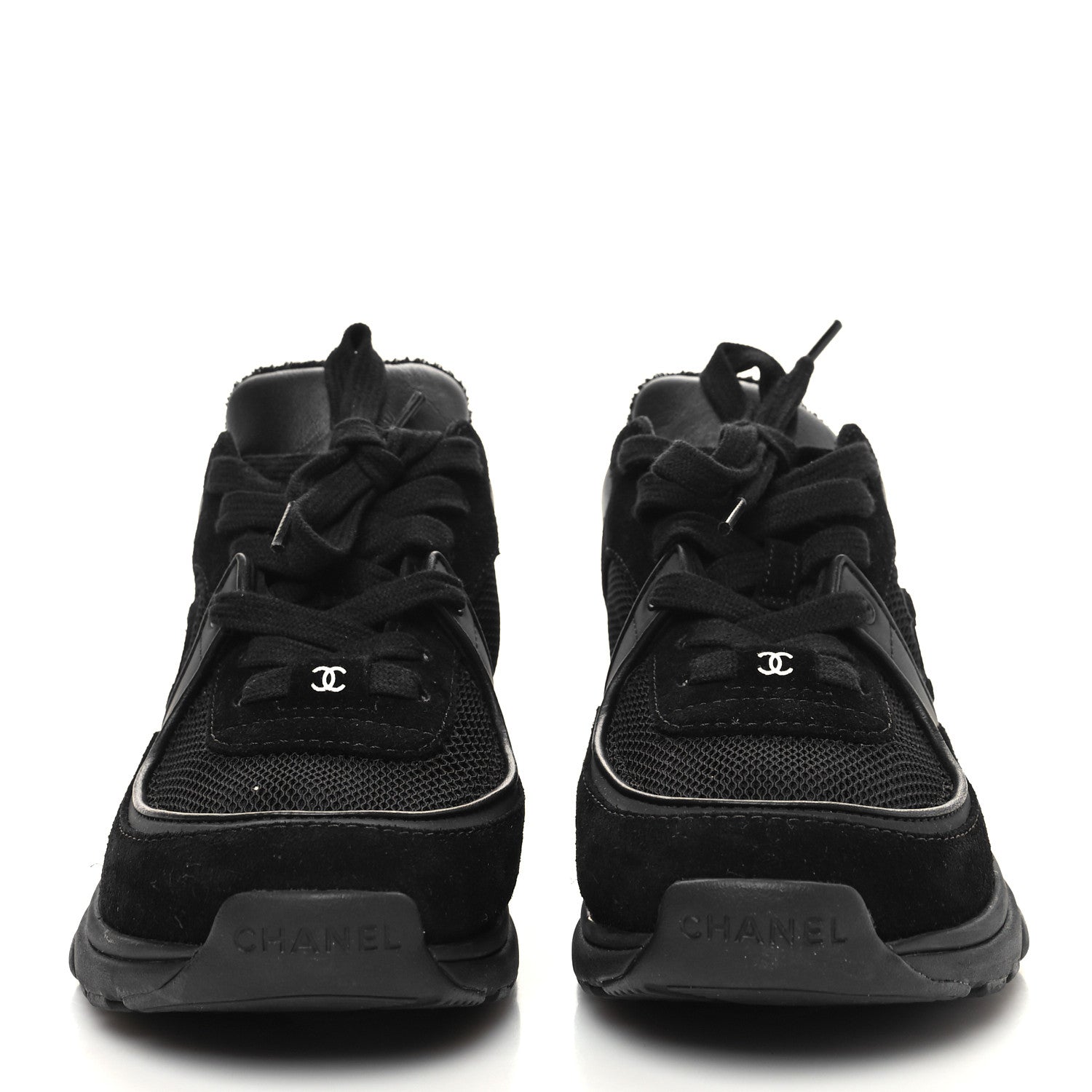 Chanel Fabric Calfskin Suede CC Sneakers 36 Black 2 of 7
