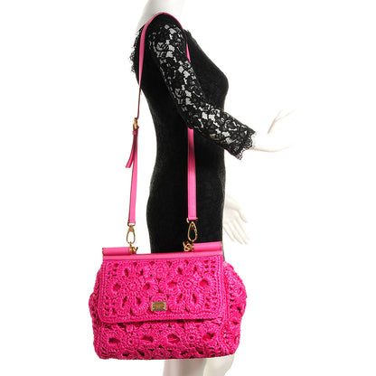 Dolce & Gabbana Straw Crocheted Miss Sicily Top Handle Bag Rosa 2 of 6