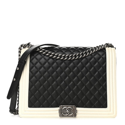 Chanel Lambskin Quilted Large Boy Flap Black White 1 of 10