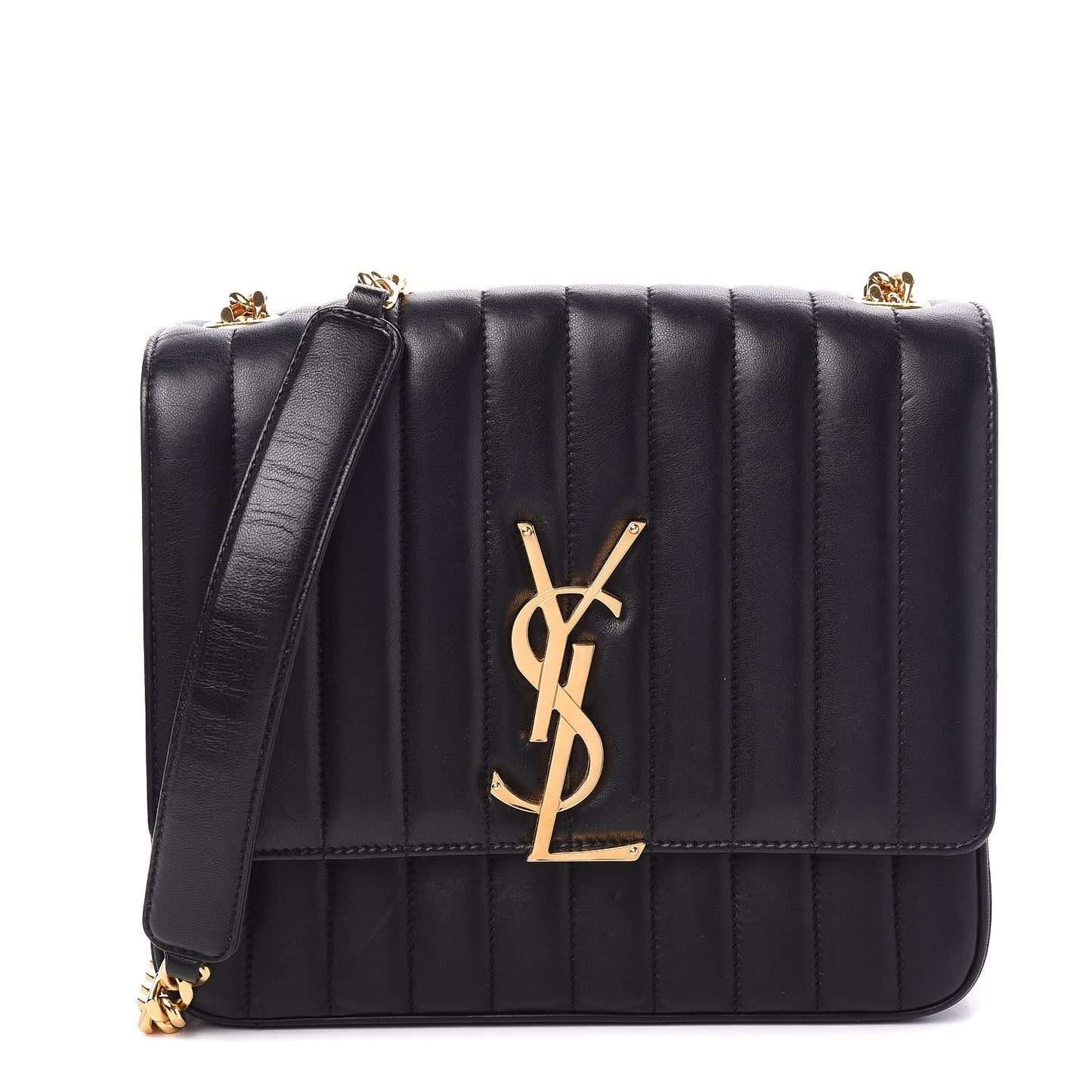 Lambskin Matelasse Monogram Large Vicky Chain Bag Black
