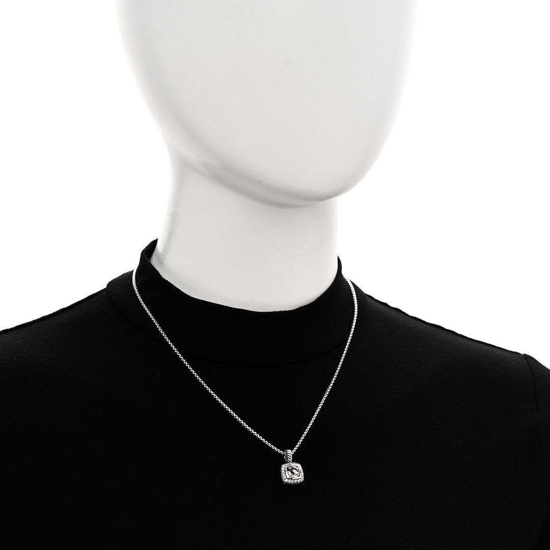Sterling Silver Diamond Prasiolite 7mm Petite Albion Pendant Necklace