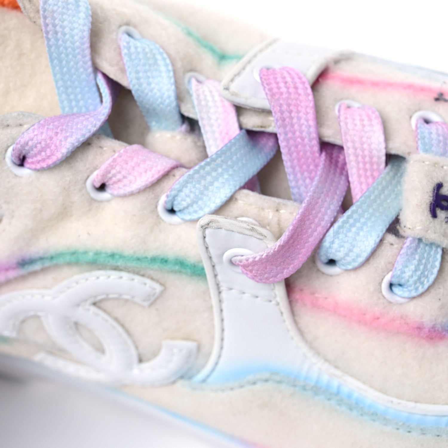 Chanel Wool Suede Calfskin CC Sneakers 38 Multicolor 17 of 18