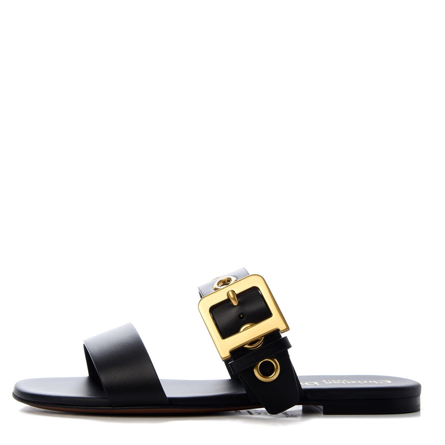 Calfskin D-Dior Slide Flat Sandals 36.5 Black