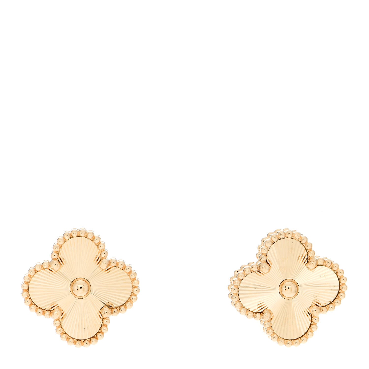 Van Cleef & Arpels 18K Yellow Gold Guilloche Vintage Alhambra Earrings 1 of 5
