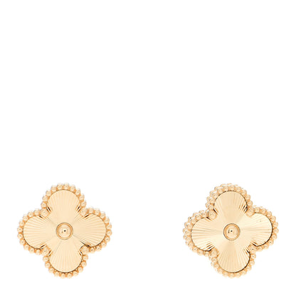 Van Cleef & Arpels 18K Yellow Gold Guilloche Vintage Alhambra Earrings 1 of 5
