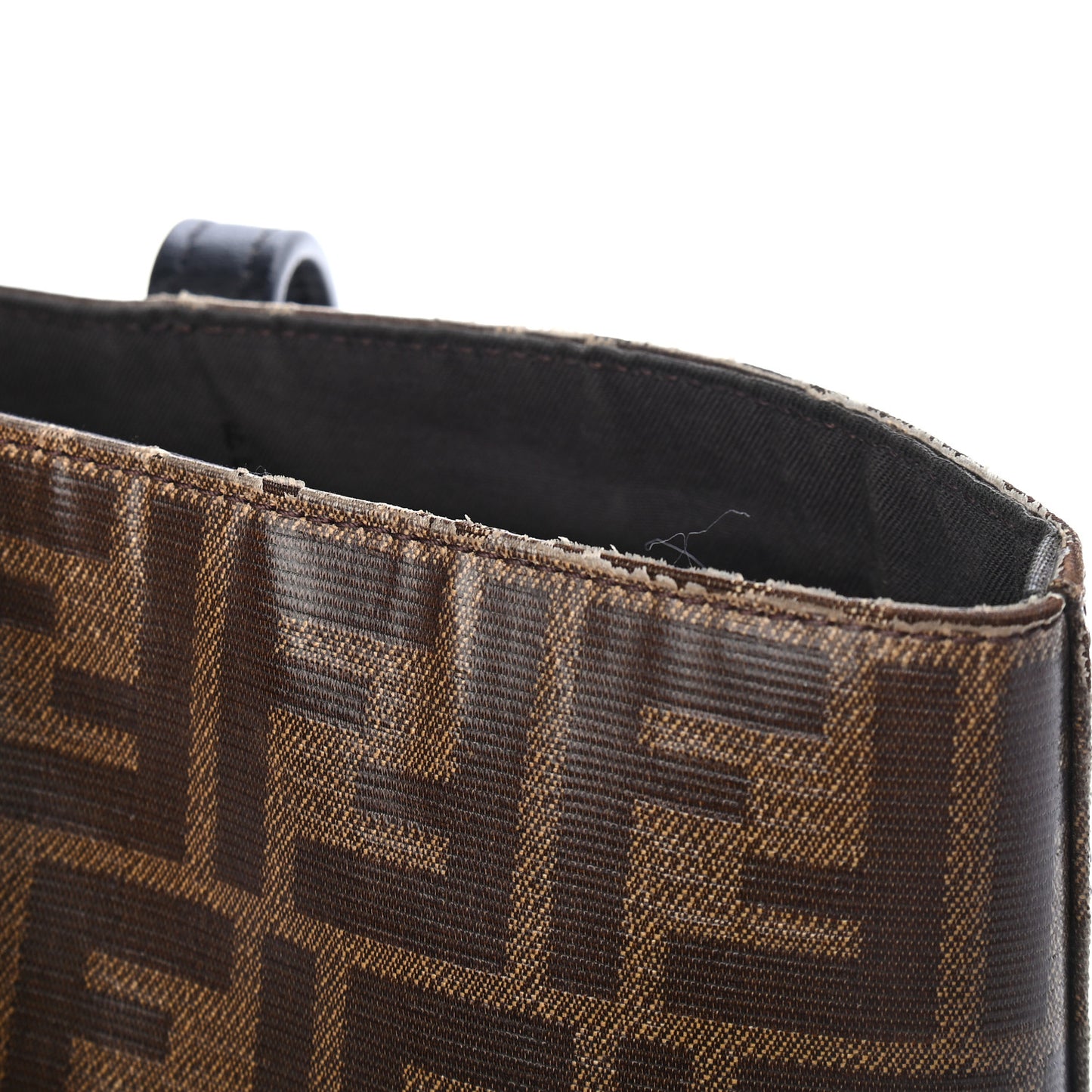 Glazed Fabric Vitello Century FF 1974 Stamp Patch Shopping Tote Mogano Panna Black