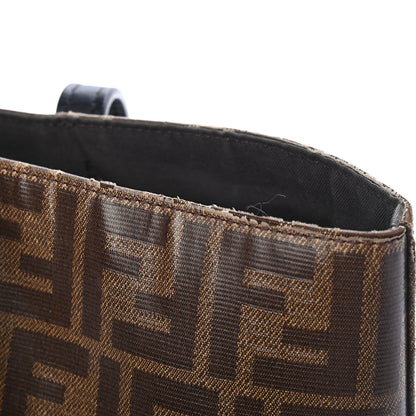 Fendi Glazed Fabric Vitello Century FF 1974 Stamp Patch Shopping Tote Mogano Panna Black 11 of 11