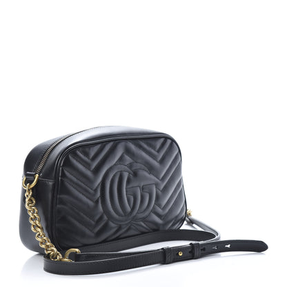 Gucci Calfskin Matelasse Small GG Marmont Chain Shoulder Bag Black 3 of 12
