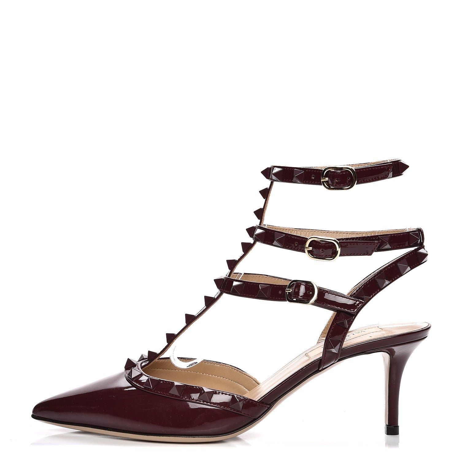 Valentino Garavani Patent Rockstud Ankle Strap Low Heel Pumps 38 Rubin 1 of 8