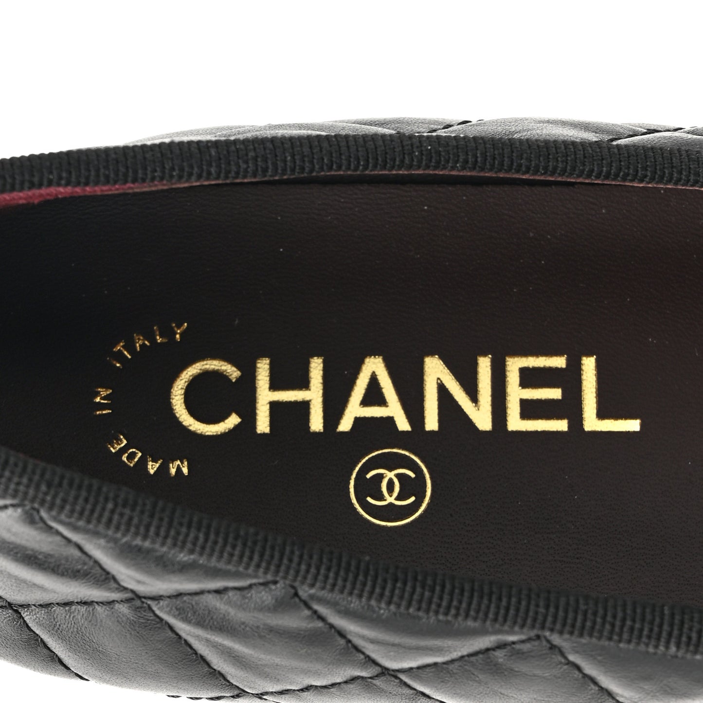 Aged Calfskin Quilted CC Cap Toe Ballerina Flats 38.5 Black