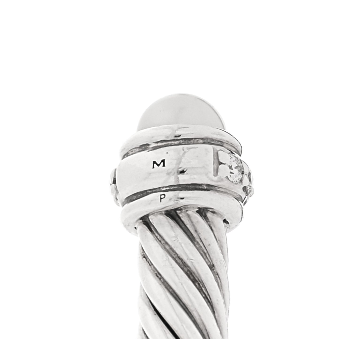 Sterling Silver Cultured Pearl Diamond 4mm Cable Classics Bracelet