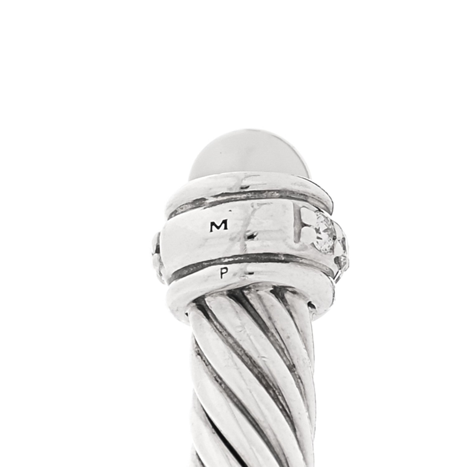 David Yurman Sterling Silver Cultured Pearl Diamond 4mm Cable Classics Bracelet 4 of 4