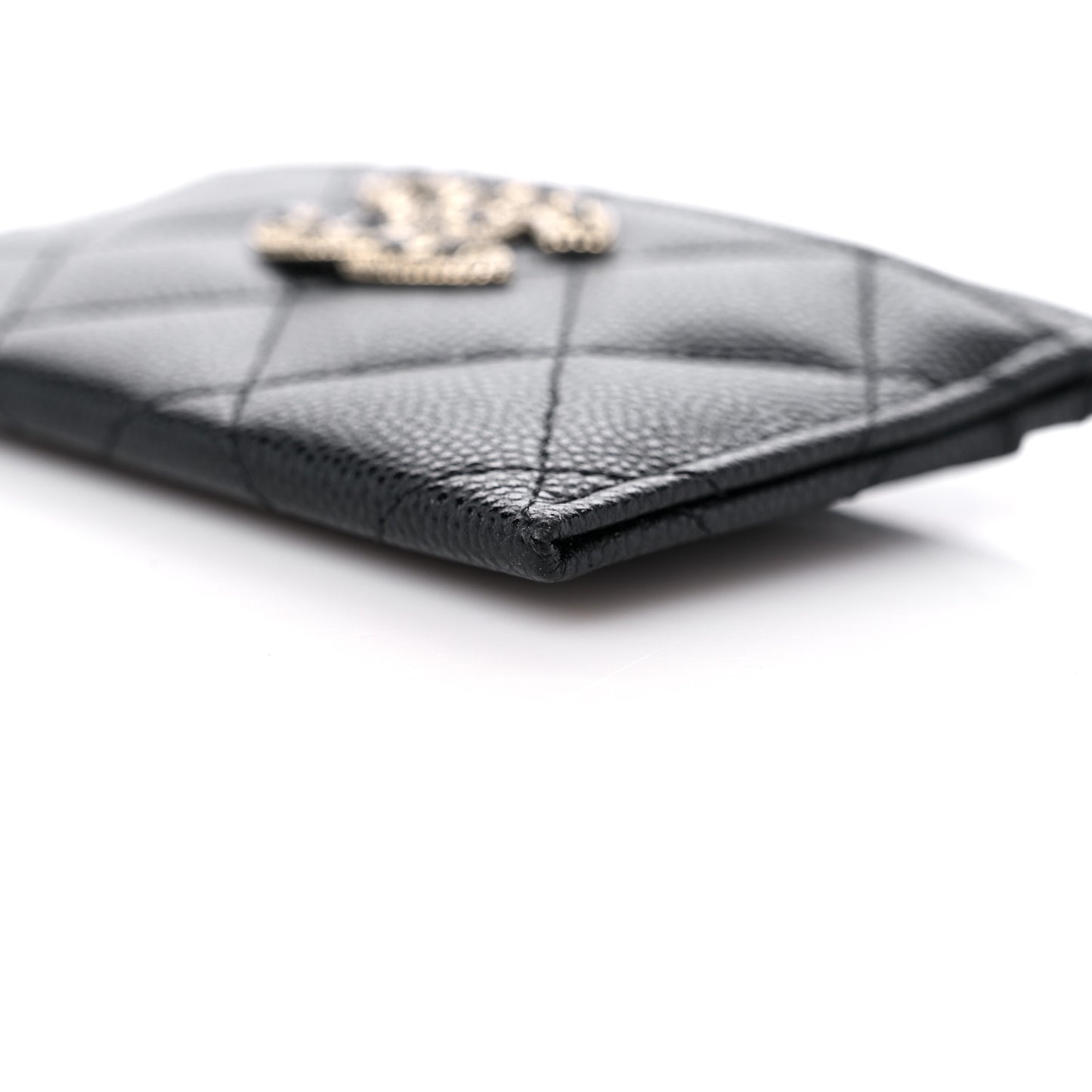 Caviar Quilted Crystal Card Holder Black